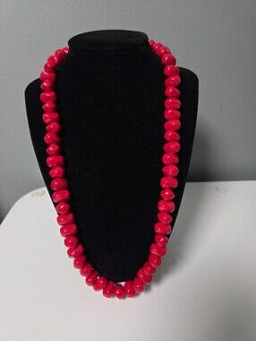 Vintage Red Bead Nugget 14mm Wide Beaded Necklace 19.75